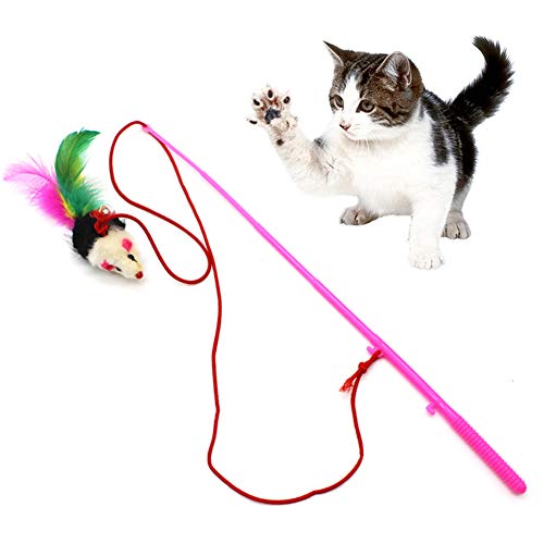 Canne à pêche télescopique amusante en forme de souris pour chat - Jouet interactif - Couleur aléatoire Cover