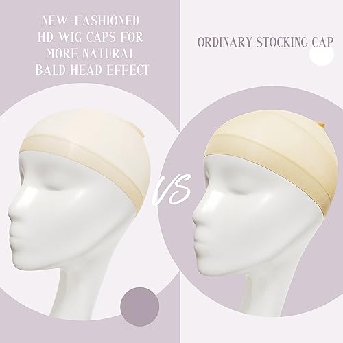 MYKURS Boné de peruca HD para mulheres, boné careca transparente para perucas frontais de renda, beg