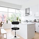 QiCheng&LYS PU Tabouret de bureau rond en cuir Chaise réglable Hauteur Sit Stand 360° Swivel, pour Bureau Maison Cuisine Beauté Slip Tabouret sans roues (Noir avec dossier)