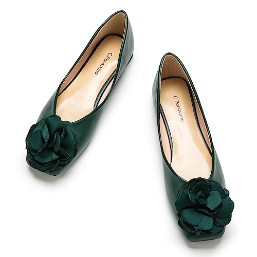 Image of C.Paravano Ballet Flats for Women | Women's Flats | Square Toe | Slip On Dress Shoes | Satin Flower Shoes