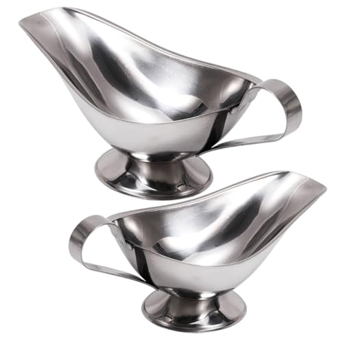COLLBATH 2pcs Gravy Container Soy Sauce Bowls Tea Pitcher with Lid Sauce Pot with Lid Coffee Creamer Pourer Sauce Cups with Lids Mini Milk Jug Pans Milk Gravy Boat Stainless Steel Silver