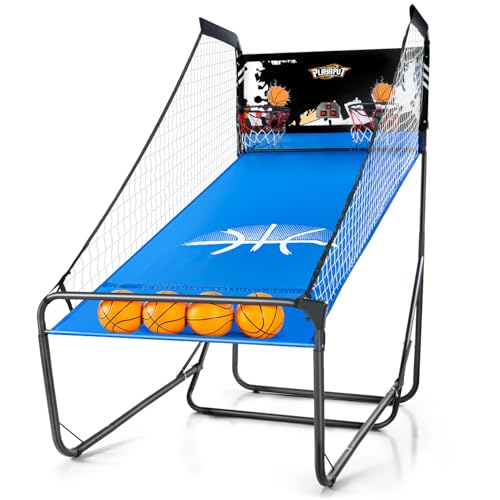 PLAYAPUT Basketball Arcade Game,Height Adjustable Basketball Shooting Game with 8 Game Modes, Arcade Sounds,4 Balls, Air Pump, LED Display,Foldable Indoor Basketball Games for All Players