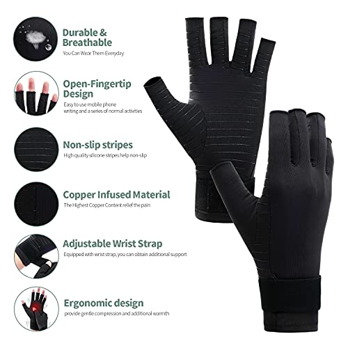 Copper Compression Arthritis Gloves With Strap, Arthritis Gloves, Pain Relief For Arthritis, Carpal Tunnel, 1 Pair #TOP1