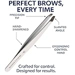 Slant Tip Precision Tweezers - Stainless Steel Eyebrow Tweezers for Women & Men - Precision Tweezers for Facial Hair, Ingrown Hair & Brow Shaping - Professional Beauty Tool (White) - Image 2