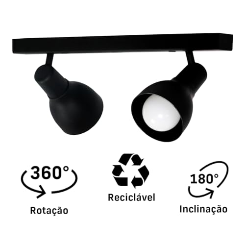 Luminária Trilho Spot Duplo 2 Lâmpadas E-27 Preto
