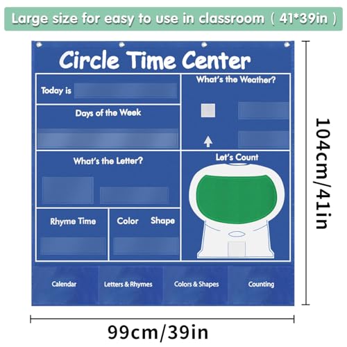 Boczif Circle Time Learning Center Pocket Chart for Classroom, Educational Teaching Materials Learning Calendar Weather Number Counting Letter Color Shape Wording Rhyme Pictures (Blue) - Image 5