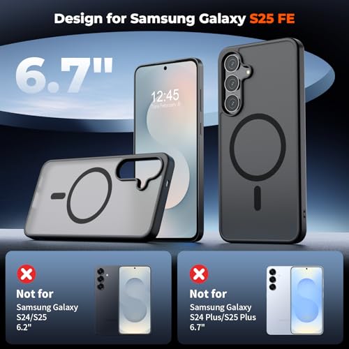 Image of SUPFINE Magnetic for Samsung Galaxy S25 FE Case with Screen Protector, (Built-in Magnets) (Military Grade Drop Protection) Slim Translucent Shockproof Phone Case,Black