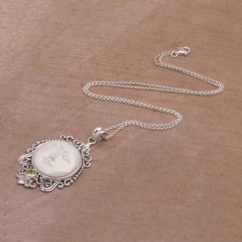 NOVICA Artisan Handmade Peridot Pendant Necklace Bone Moon from Bali Sterling Silver Green Indonesia Sun Birthstone [19.75 in L 3 mm W Pendant(s) 2 in H x 1.3 in W x 0.4 in D] ' Moonlight Stare'4