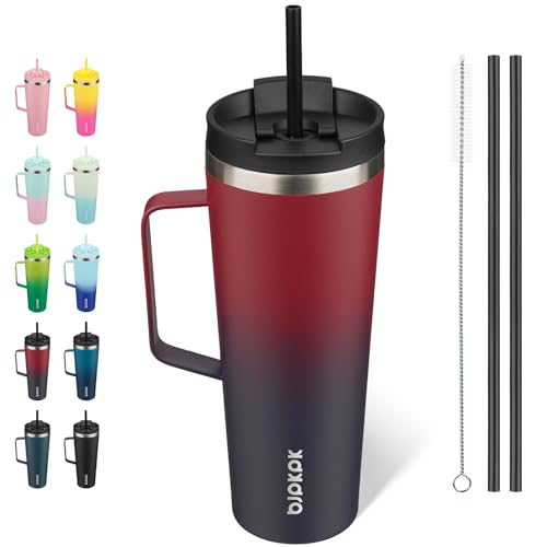 Image of BJPKPK 26oz Insulated Tumbler with Handle, Lid & Straw, Stainless Steel