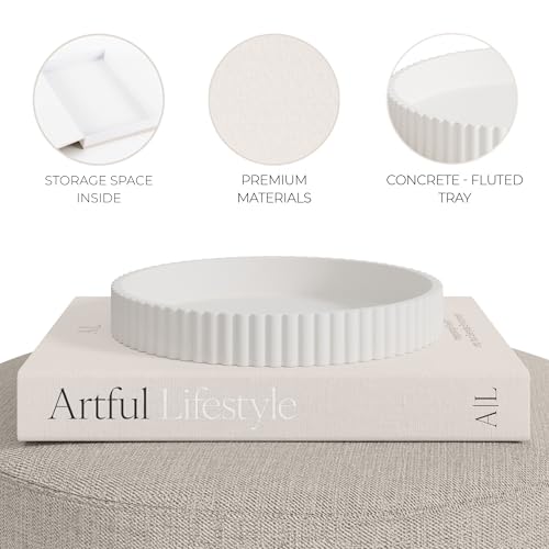 Decorative Concrete Tray & Book Decor Set - Scalloped Tray & Linen Box Enhance Your Coffee Table or Bookshelf Decor - Stylish Home Decoration for Your Living or Dining Room & as a Housewarming Gift - Image 8