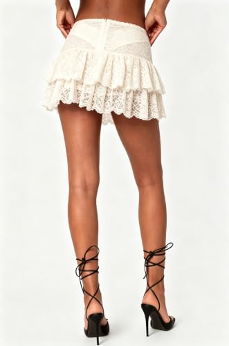 Image of Womens Y2k Ruffle Bloomer Short Lolita Layered Lace Mini Skirt | Country Concert Festival,Lace Skirts,Fluffy Ruffle Shorts,Pettipants for Women,Lolita Bottoms,Grunge Asymmetrical Skirt Party