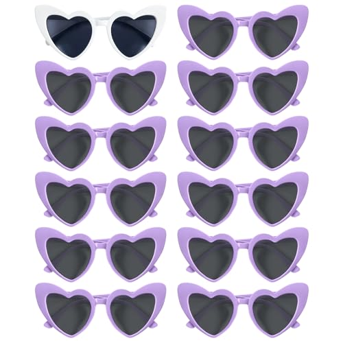 Matcheck 12 Pack Purple Heart Sunglasses Bachelorette Party, Bridal Shower Favors Wedding Supplies Bride Tribe Love Glasses