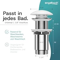 Engelbach® Universal Waschbecken Ablaufgarnitur - Pop up Ablaufventil ohne Überlauf (Auch für Waschtische) Herausziehbarer Stöpsel mit Haarsieb - inklusive Einbauanleitung – Ansicht 2