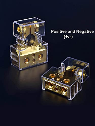 SUNMORN Battery Terminal Connectors, 0/2/4/6/8/10 AWG Battery Terminals, Heavy Duty Car Battery Terminal, Top Post Multiple Marine Superior Connectivity Long Lasting Easy to Install (Gold-2)