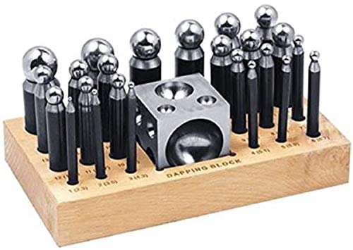 26 Piece Dapping Doming Punch Block Set 2.3 mm to 25 mm Jewelry Making Metal Forming Tool Kit
