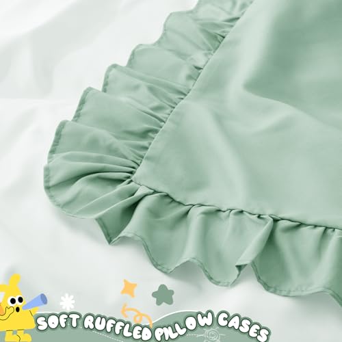 Image of 13 inchx18 inch Toddler Pillow Cases Set of 2, Sage Green Ruffled Pillow Shams Brushed Microfiber Nursery Pillow Cover for Boys Girls, Soft Breathable Machine Washable