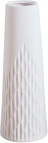 VanEnjoy 7.6 Jarrones de cerámica blanca minimalista de escritorio decoración de oficina en casa, jarrón único con acabado moteado