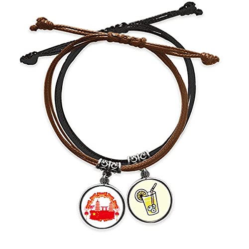 Corde main drapeau chinois en bracelet cuir rouge, le cadeau culturel idéal