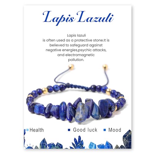 GUSXPPD Bracelet Pierre Naturelle, RéGlable En Perles Bracelet, Bracelets De Perles 4mm, Gemstones Friends Bracelets Pour Femmes et Fille (Lapis Lazuli)