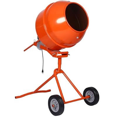 5 Cu.Ft. Electric Cement Mixer with 3/4HP Motor, 115V Portable Concrete Mixer with Steel Drum and Pneumatic Wheels, Heavy Duty Cement Mixing Machine for Mortar, Stucco, and Concrete – Orange