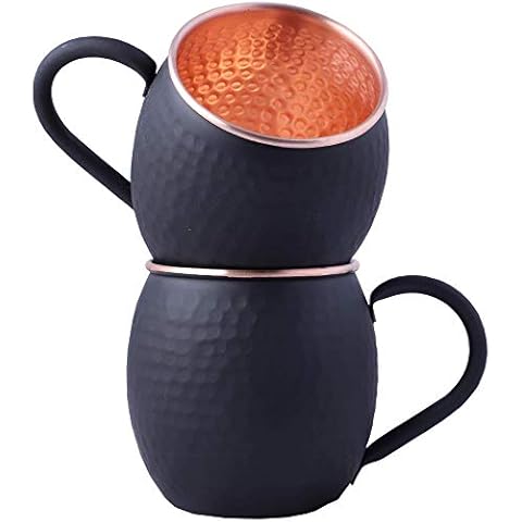 STAGLIFE 16 Oz Black Matte Moscow Mule Mugs Pure Copper Cups for Drinking Gifts for Him on Anniversary Genuine Copper Mugs for Moscow Mules Hammered Solid Unlined Cup Mug Set of 2 Cover