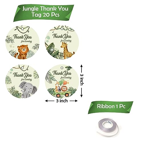 Image of Party Propz Thank You Card Birthday - 21 Pcs, Jungle Thank You Cards For Return Gifts With Ribbon | Birthday Thanks Card(Cardstock) | Thank You Tags For Return Gifts | Happy Birthday Decoration Items