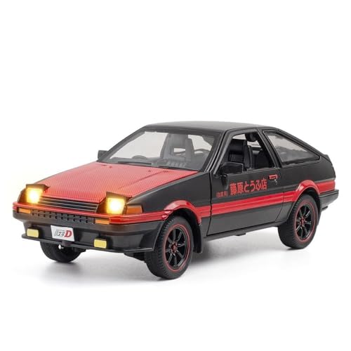 Image of WORSHIPER 1:24 Scale Toyota AE86 Die-Cast Model Car � Alloy Metal Pullback Toy Car with Openable Doors, Lights & Music � Luxury Sports Car Toy for Kids & Collectors (1:24 Toyota AE86-Red Color)