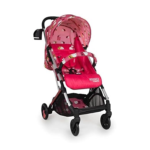 Cosatto Woosh 3 Pushchair – Lightweight Stroller From Birth to 25kg - One Hand Easy Fold, Compact, Telescopic Handle, Extra Large Shopping Basket, Cup Holder & Raincover (Ladybug Ball)