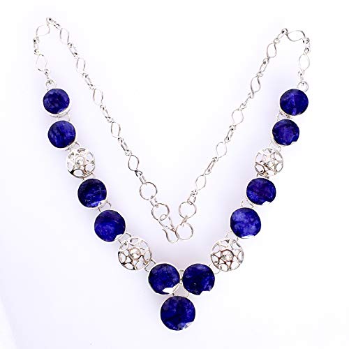 Collar de plata de ley 925 con zafiro azul corindón FSJ-5529 para mujer 4