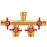 FINEST+ 4 Way Brass Hose Splitter, Solid Brass High Volume 4 Way Hose Splitter Valve with Metal Handle, Hose Connector 3/4", Hose Spigot Adapter 4 Valves with 4 Extra Rubber Washers