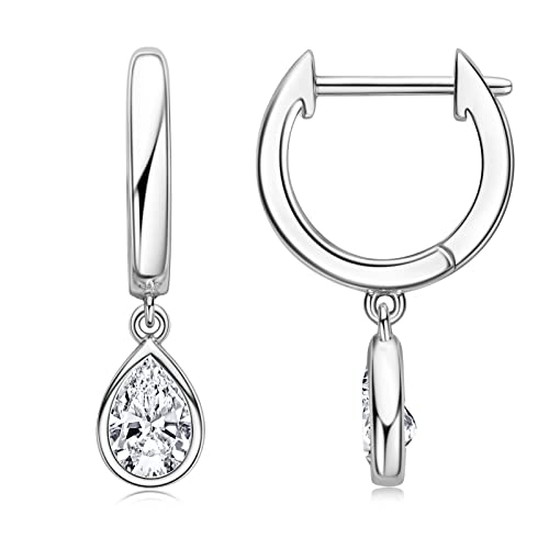 Moissanite Dangle Earrings For Women Lab Created Diamond Sterling Silver Huggie Hoop Drop Hypoallergenic Earingings For Sensitive Ears, White Gold Plated Jewelry Gifts For Valentine's Day Anniversary, Teardrop #TOP26