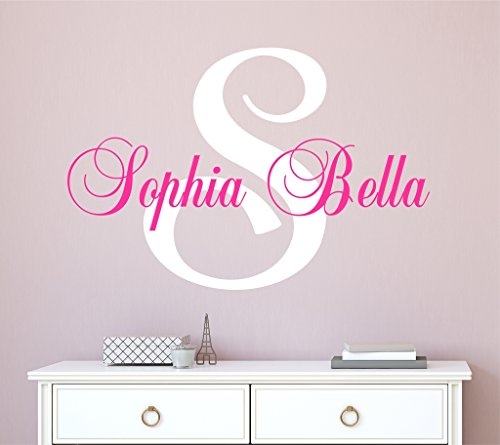 Decor Designs Decals Nursery Custom Name Wall Decal Sticker, 34" W x 25" H, Girl Name, Pink, Vinyl, Rectangular, Matte, Letter Print, Reusable, Indoor, All Seasons