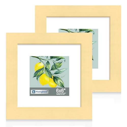 Hongkee 6x6 Picture Frame Set of 2, Real Glass and Wood Frame for Mat 4x4