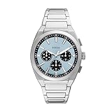 Fossil Everett - Orologio da uomo a tre lancette in acciaio inossidabile al quarzo, Crono argento/blu ghiaccio, 44 MM, moderno