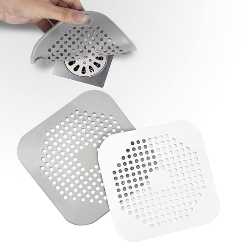 2 Piezas Coladores de Drenaje de Silicona, Cubierta de Desagüe de Ducha, Atrapa de Pelos de Silicona con Ventosa, Tapón de Filtro Protector de Colador de Fregadero Plegable para Bañera (Blanco + Gris)