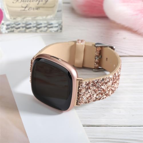 Correa de cuero brillante para Fitbit Versa y Sense miniatura 2
