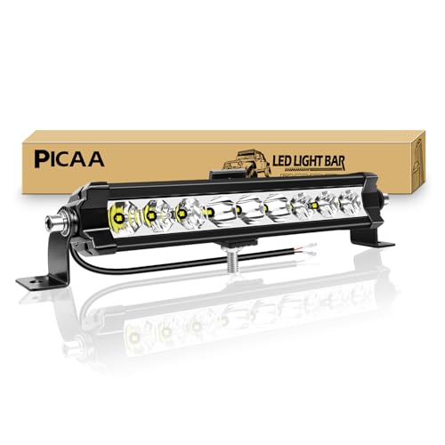 PICAA Barre LED, 11 pulgadas 27 cm 3000 LM faisceau combo spot d'inondation Rangée Uniquebarre d'éclairage led 12V 24V, para SUV, Todoterreno, ATV, UTV, tractor, 4x4, coche