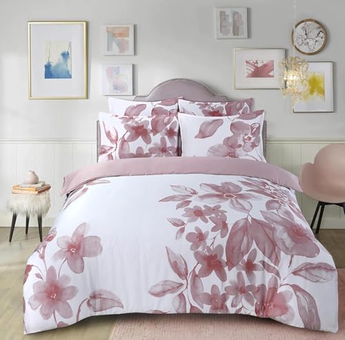 Majestic Giftware Madison Linen 4 Pcs 48" Twin Size Bedding Set (BL101-48T-5-4pcs) Brussels Beauty - Rose 300 Thread Count Cotton Sateen | 1 Fitted Sheet, 1 Duvet, 2 Pillowcases