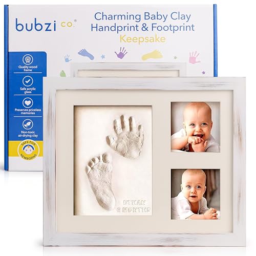 Image of Baby Footprint and Hand Print Kit - Keepsake Frame, Nursery Picture Frames, New Mom Gifts, Newborn Essentials, Baby Shower Gifts (White Wash)