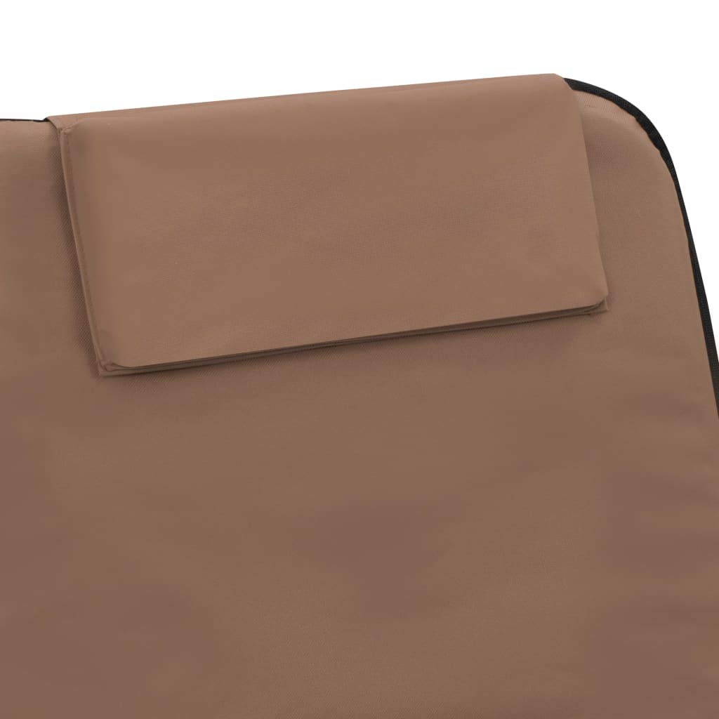 Tapis de Plage Pliables 2 pcs en Acier et Tissu Marron avec Dossier inclinable, Coussin intégré, Poche de Rangement, Dimensions 160x53x47 cm, pour Piscine, terrasse, Jardin