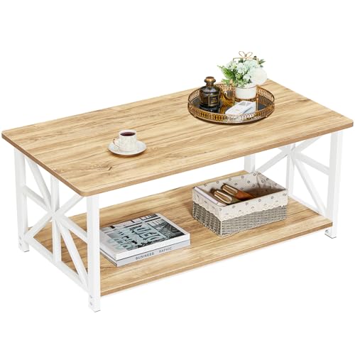 GreenForest stolik kawowy z 2 półkami, 100 cm stolik kawowy z okrągłym, blat w stylu M...