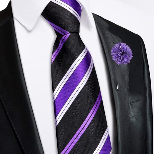 Image of Hi-Tie Zipper Ties for Men Pre-tied Tie Set Lapel Pin Pocket Square and Cufflinks Formal Business Wedding Adjustable Necktie