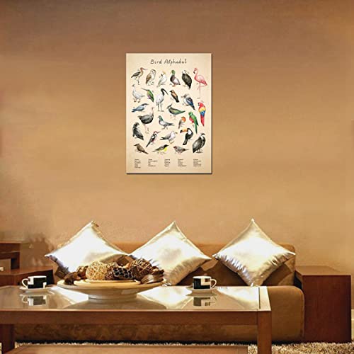 Animal Wall Art Birds Alphabet Vintage Canvas Print Poster For Nursery Kids Room Classroom Abc Poster Wall Art Framed (Birds Alphabet, 12X16Inch) #TOP3