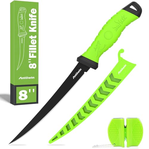 ANTOWIN 3-in-1 8" Fillet Knife for Fish, Razor Sharp German G4113 Pro Stainless Steel Blade, Fishing Filet Knives Saltwater with SharkGrip Ergonomic Handle, Cuchillo Includes Sheath & XL Sharpener