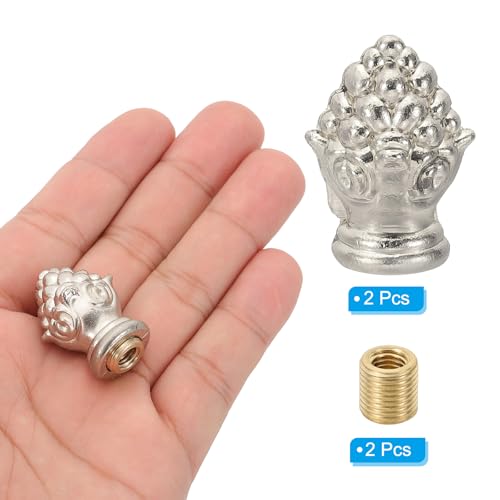 Image of PATIKIL 30 x 20mm Lamp Finials Caps Knob, 2 Set Solid Lamp Shade Top Decoration Screw Cap Nuts with Brass Reducing Adapter for Table Lamps Floor Lamps, Nickle Color