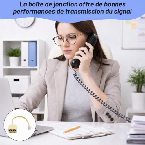 gsgfuis Adaptateur RJ11 avec câble, Répartiteur de téléphone RJ11, Double prise téléphonique RJ11 6P4C pour téléphone fixe et box – vue 4