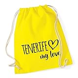 huuraa Bolsa de deporte Tenerife My Love Mochila de algodón 12 litros tamaño para todos los fans de Tenerife España Idea de regalo para amigos y familiares, amarillo, Talla única
