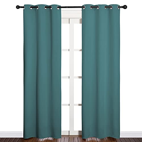 Image of NICETOWN Window Curtain Panels, Thermal Curtains Insulated Solid Grommet Blackout Draperies /Drapes for Loft Window (Sea Teal, One Pair, 34 by 84-inch)