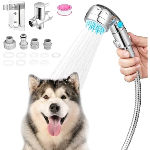 Petbank Dog Shower Attachment, Dog Shower Sprayer Attachment Set with Diverter Valve, Dog Shower Brush for Bathroom Shower Arm, Pet Bathing Tool, for Dog and Cat Grooming, Indoor & Outdoor Cover