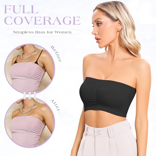 Image of Strapless Bras for Women Bandeau Bra Wireless Seamless Bandeau Top